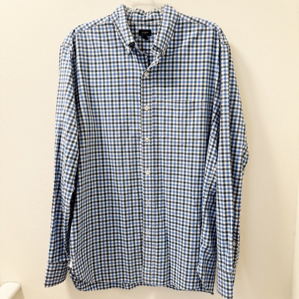 J. Crew Men's Casual Gingham Button Down Shirt - Size Large